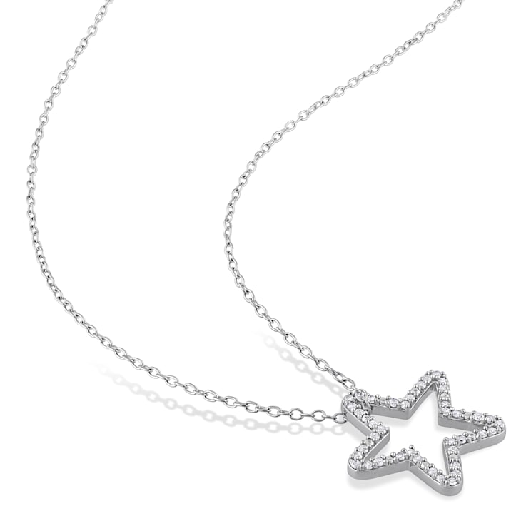 1/5 CT TDW Diamond Star Pendant with Chain in Sterling Silver
