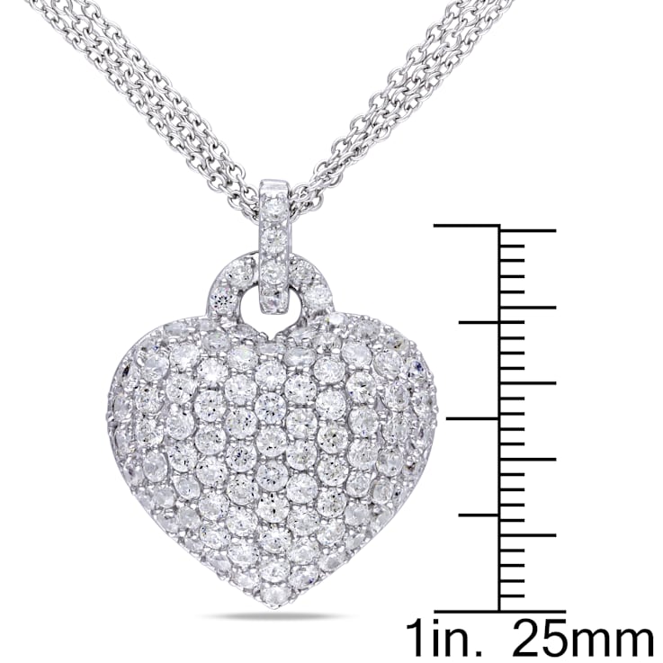 3 1/2 CT TGW Created White Sapphire Heart Pendant with Triple-Strand
Chain in Sterling Silver