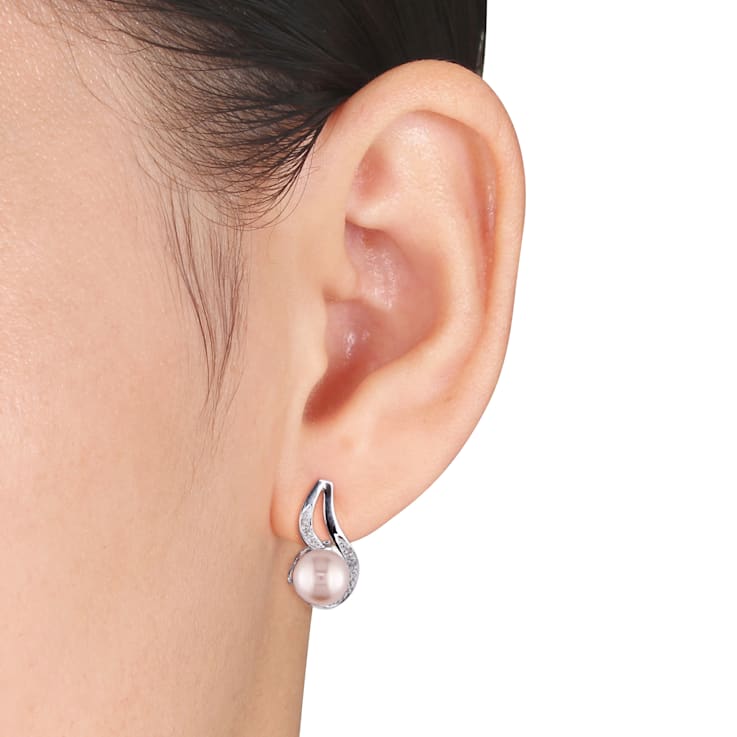 9-9.5 MM Pink Freshwater Cultured Pearl Earrings with Diamond Accent in
Sterling Silver