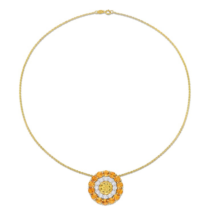 11.40 CTW Citrine, Madeira Citrine and Topaz Double Halo 18k Gold Plated
Silver Pendant w/Chain