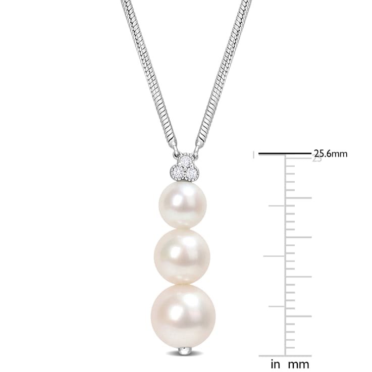 6-8.5MM Freshwater Cultured Pearl and 1/10 CT TGW Topaz Pendant with
Chain in Sterling Silver
