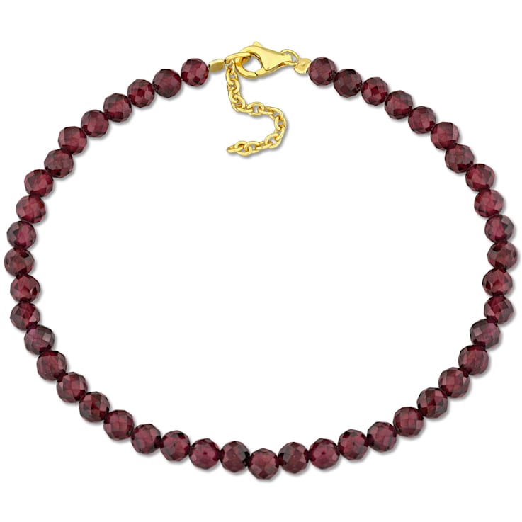 6 CT TGW Garnet Beaded Bracelet with Yellow Plated Sterling Silver Clasp