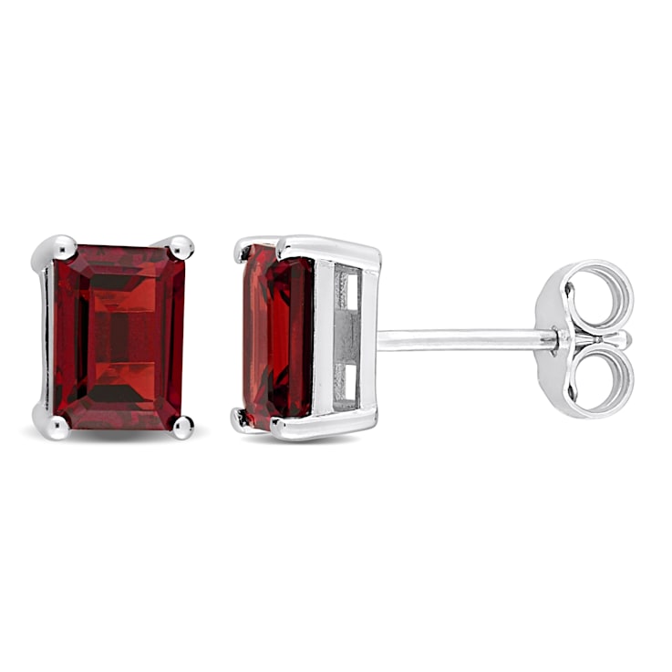 2 1/2 CT TGW Octagon Garnet Stud Earrings in Sterling Silver