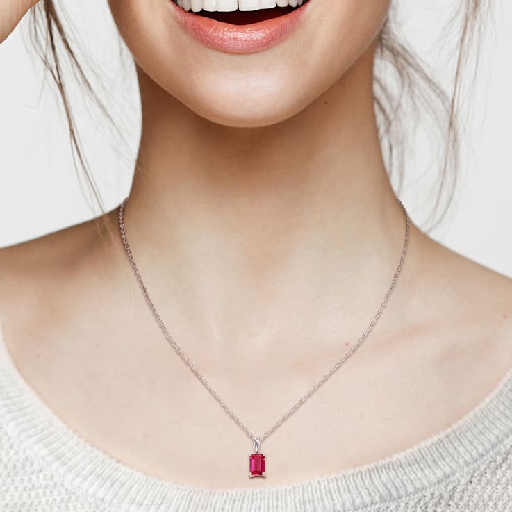 1 5/8 CT TGW Created Ruby Solitaire Pendant with Chain in Sterling Silver