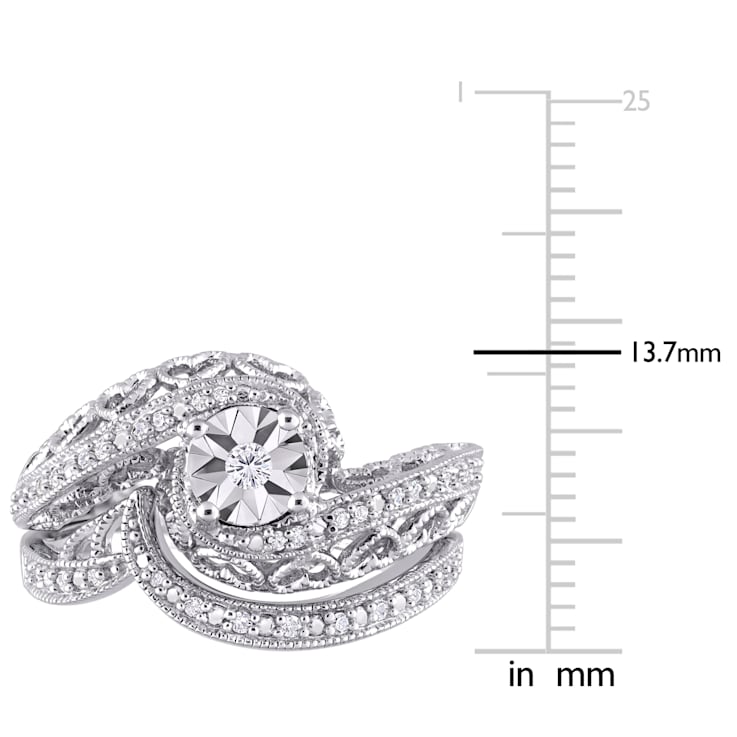 1/5 CT TW Diamond Vintage Bridal Set in Sterling Silver