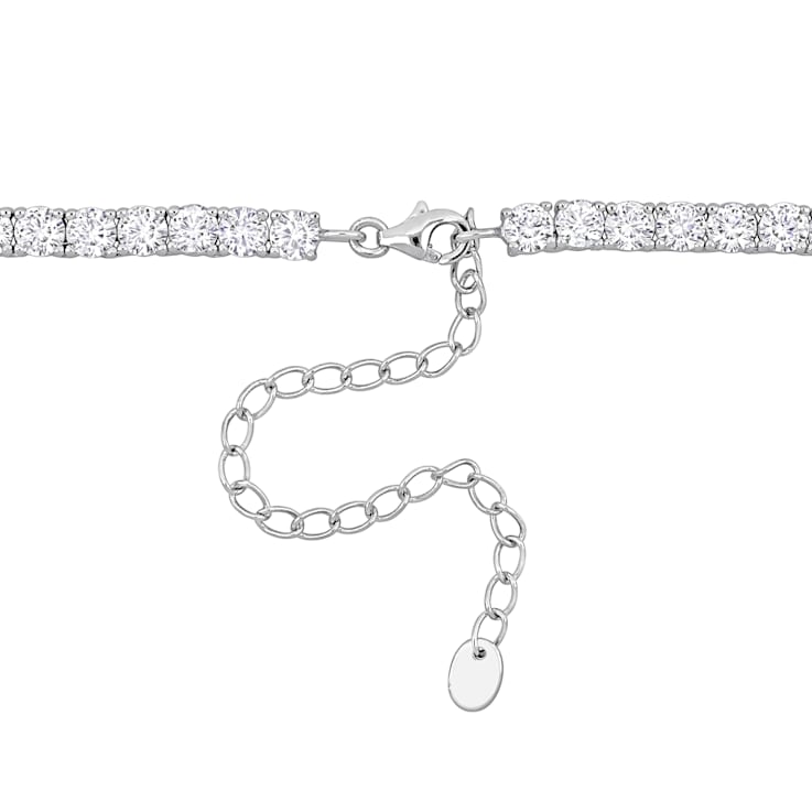 33 CT TGW Created White Sapphire Tennis Necklace with Extender in
Sterling Silver