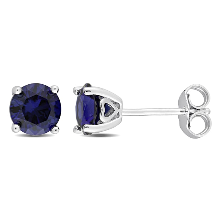 2 CT TGW Created Blue Sapphire Stud Earrings in Sterling Silver