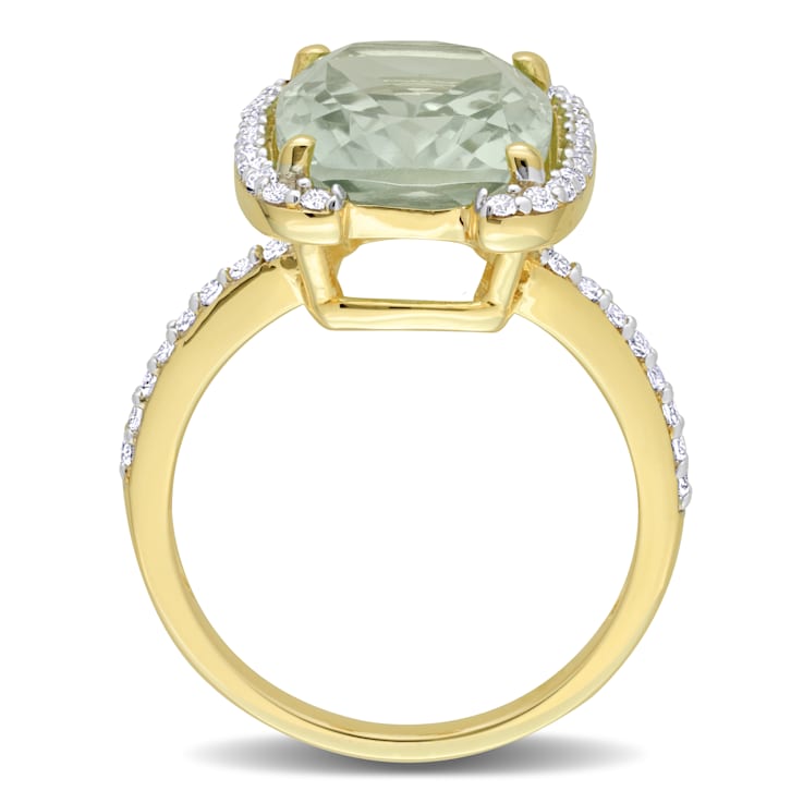 6 7/8 CT TGW Green Quartz and White Topaz Semi Halo Ring in Yellow
Plated Sterling Silver