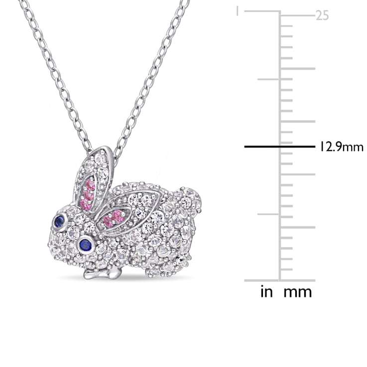 1 1/10 CT TGW Created Pink, White and Blue Sapphire Bunny Necklace in
Sterling Silver