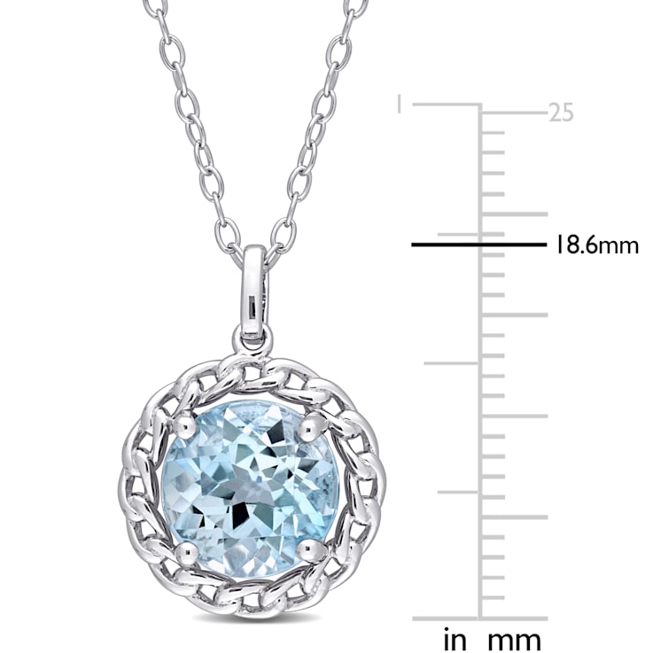 3 1/2 CT TGW Sky Blue Topaz Halo Pendant with Chain in Sterling Silver