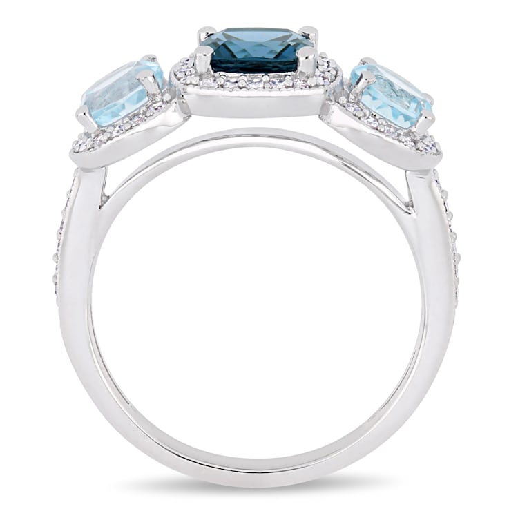 2 1/6 CT TGW London Blue and Sky Blue Topaz with 1/3 CT TW Diamond
3-Stone Ring in Sterling Silver