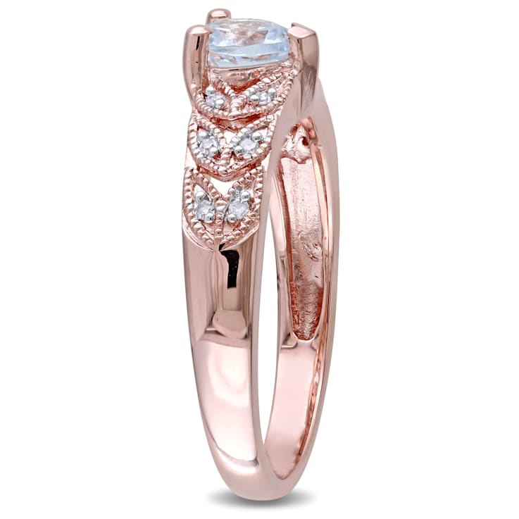 1/3 CT TGW Aquamarine and Diamond Accent Heart Vintage Ring in Rose
Plated Sterling Silver