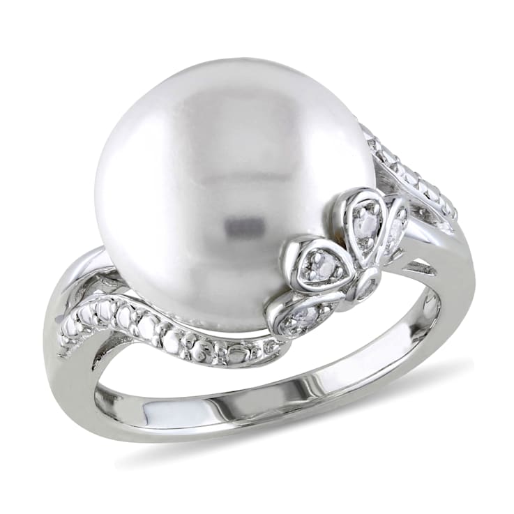 12-12.5MM Freshwater Cultured Pearl Ring with Diamonds in