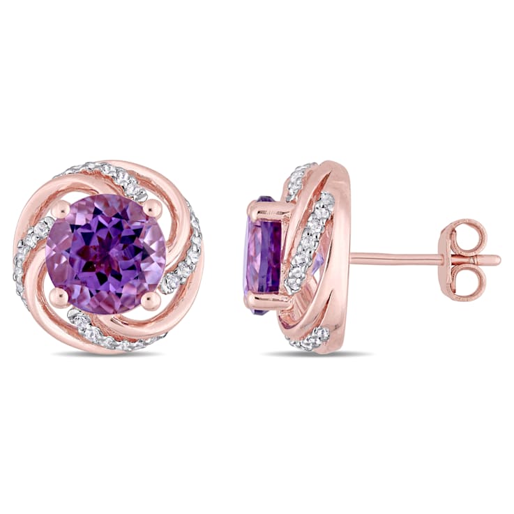 3 1/3 CT TGW Amethyst and White Topaz Swirl Halo Earrings in Rose Plated
Sterling Silver