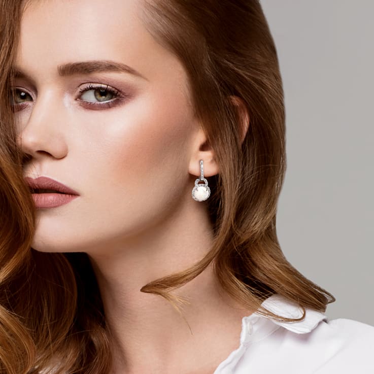 3 1/10 CT TGW Opal and White Topaz Hinged Hoop Charm Earrings in
Sterling Silver