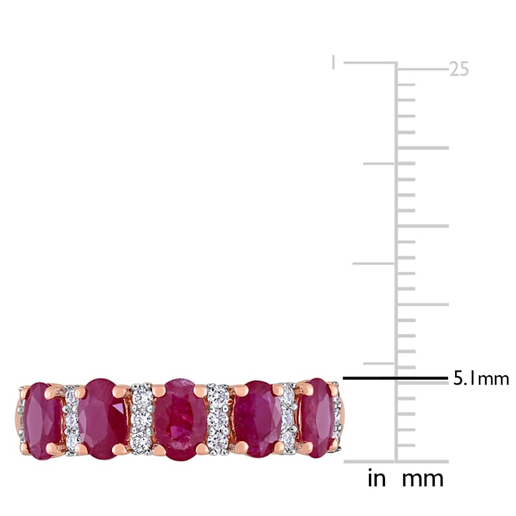 1 3/8 CT TGW Ruby and 1/6 CT TW Diamond Semi Eternity Ring in 14K Rose Gold