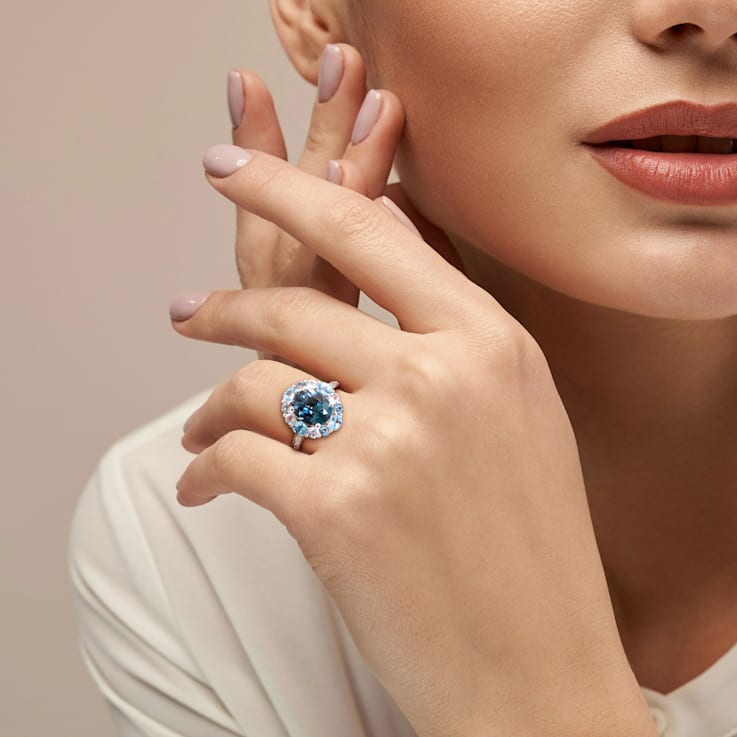 5 3/8 CTW London, Swiss and Sky Blue Topaz Halo Ring in