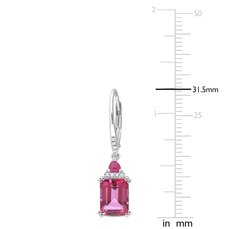 6 1/3 CT TGW Pink Topaz, Ruby and 1/10 CT TW Diamond Earrings in
Sterling Silver
