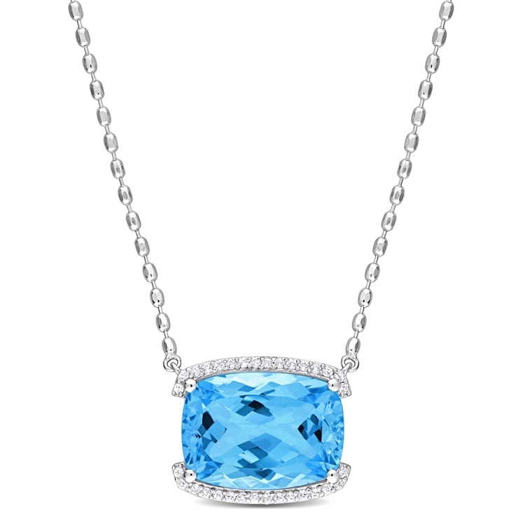 Sterling Silver Aquamarine & White Topaz Halo Pendant Sterling Silver Aquamarine & White Topaz Halo Pendant
