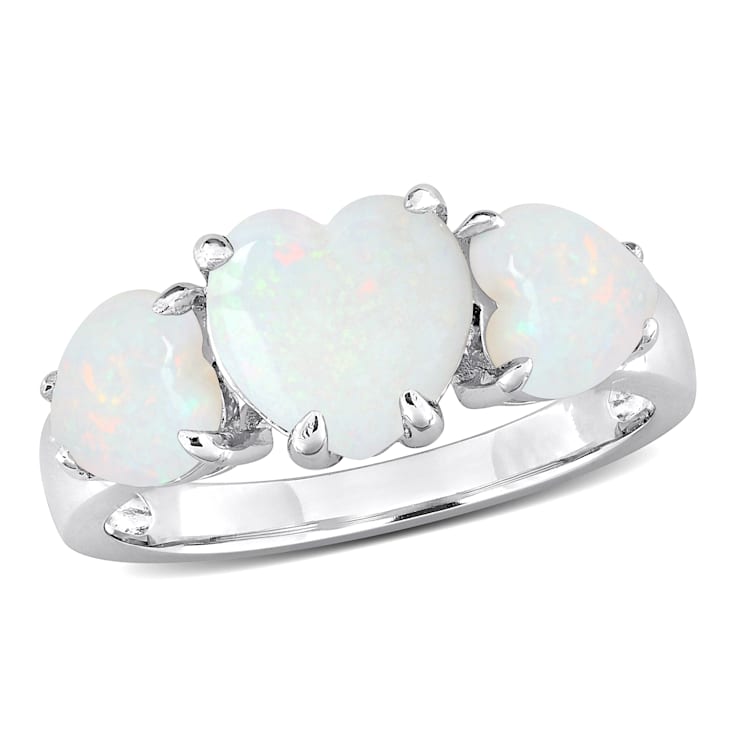 2 1/5 CT TGW Opal 3-Stone Heart Ring in Sterling Silver