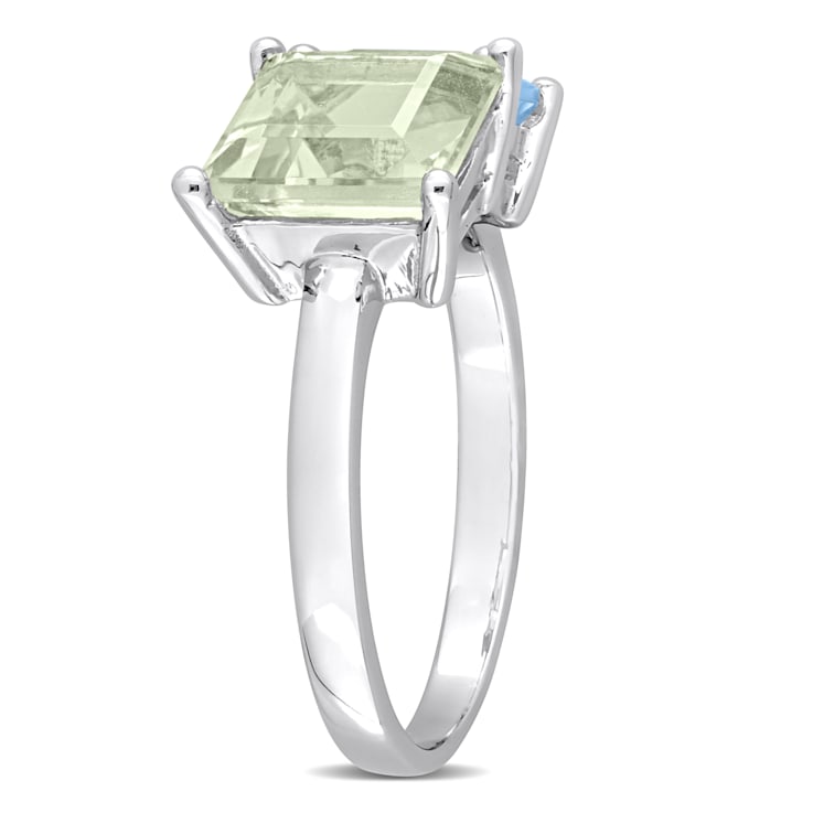 3 3/4 CT TGW Green Quartz and Sky Blue Topaz Ring in Sterling Silver