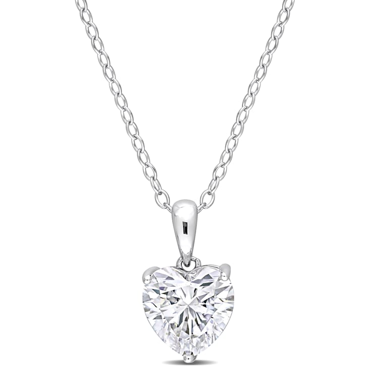 2 CT DEW Created Moissanite Solitaire Pendant with Chain in Sterling Silver