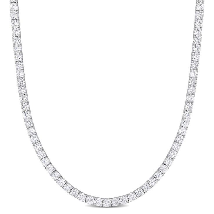 33 CT TGW Created White Sapphire Tennis Necklace with Extender in
Sterling Silver