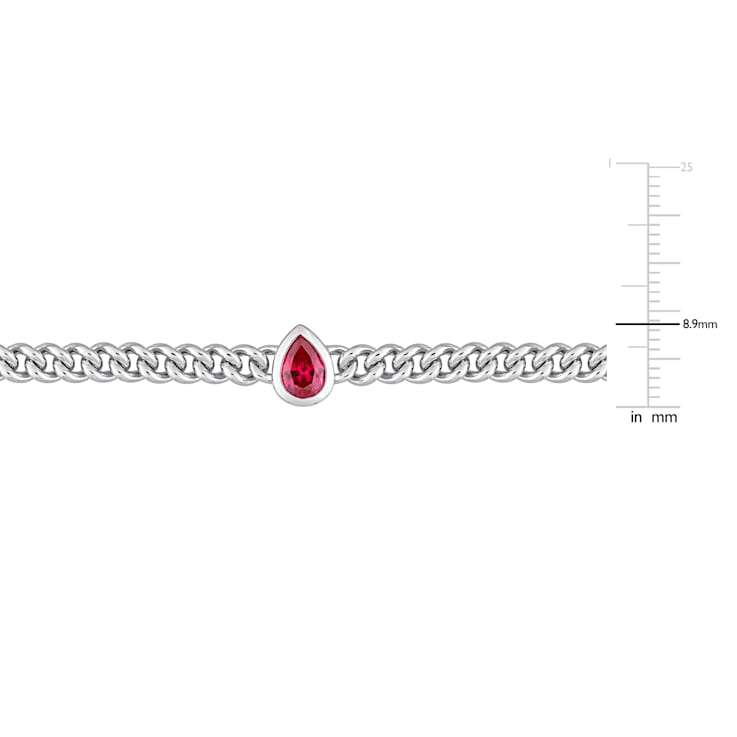 1 1/7 CT TGW Created Ruby Curb Link Chain Bracelet in Sterling Silver