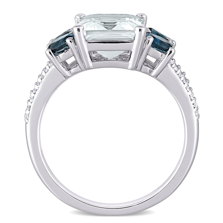 4 CT TGW Ice Aquamarine, London Blue Topaz and 1/10 CT TW Diamond Ring
in Sterling Silver
