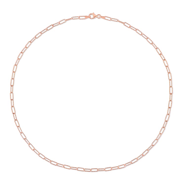 Fancy Paperclip Chain Necklace in Rose Plated Sterling Silver