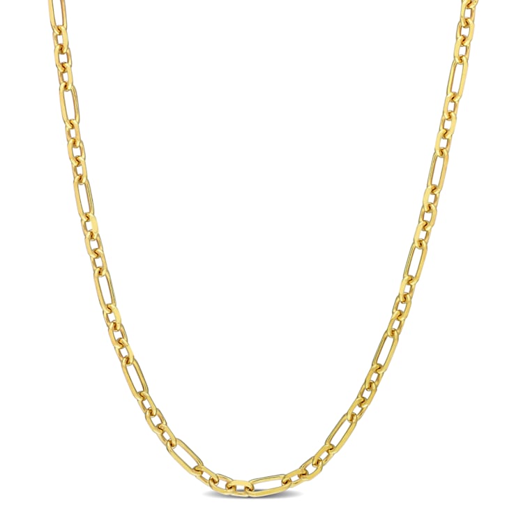 3MM Diamond Cut Figaro Chain Necklace in Yellow Plated Sterling Silver