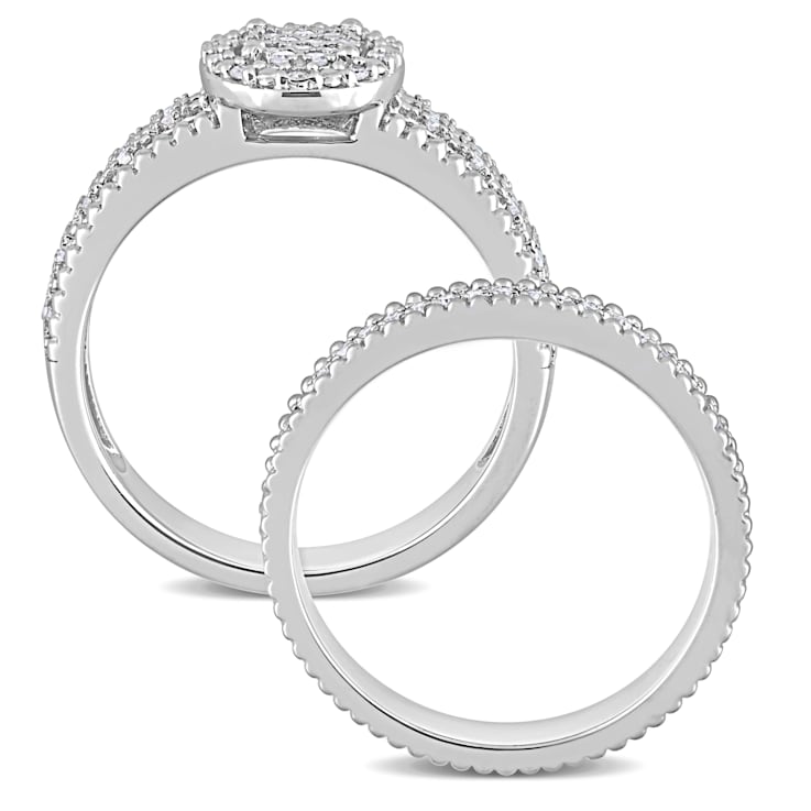1/3 CT TW Diamond Oval Shape Cluster Bridal Set in Sterling