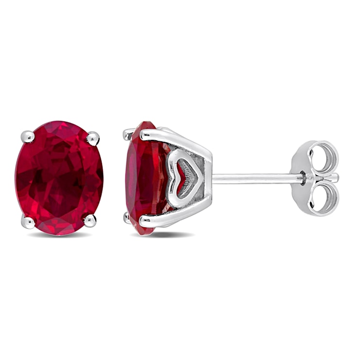 5 7/8 CT TGW Oval Created Ruby Stud Earrings in Sterling Silver