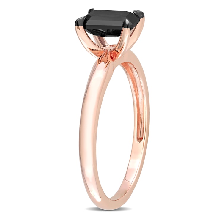 1 ct Black Diamond Solitaire Engagement Ring in 14K Rose Gold