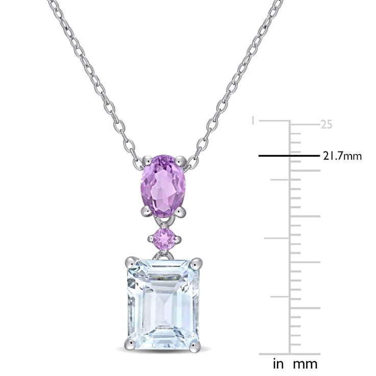 3 4/5 CT TGW Ice Aquamarine and Amethyst Two-Tier Dangle Pendant with
Chain in Sterling Silver