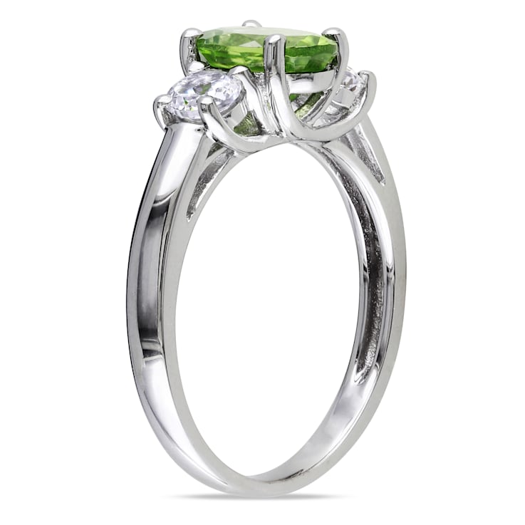 1 7/8 CTW Peridot and Created White Sapphire 3-Stone Ring in Sterling Silver