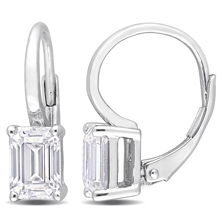 2 CT TGW Created Moissanite Drop Earrings in Sterling Silver
