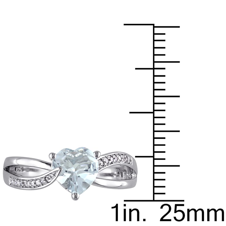 1 1/2 CT TGW Aquamarine and Diamond Accent Heart Crossover Ring in
Sterling Silver