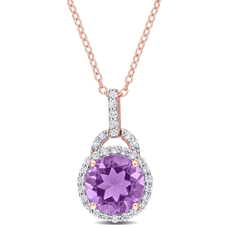3 CT TGW White Topaz and Amethyst Pendant with Chain in Rose Plated
Sterling Silver
