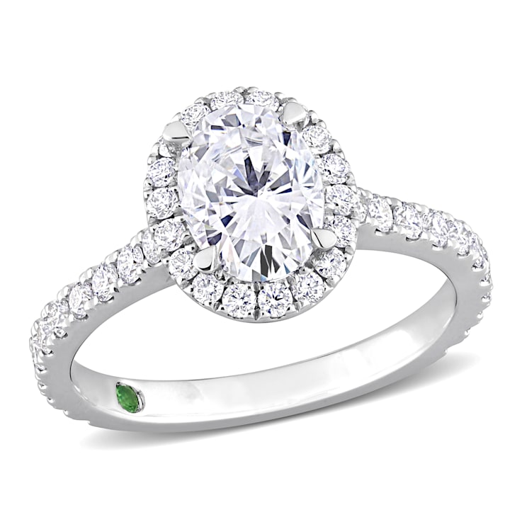 2 CT TGW Lab Grown Diamond with Tsavorite Accent Halo Engagement Ring in
14K White Gold
