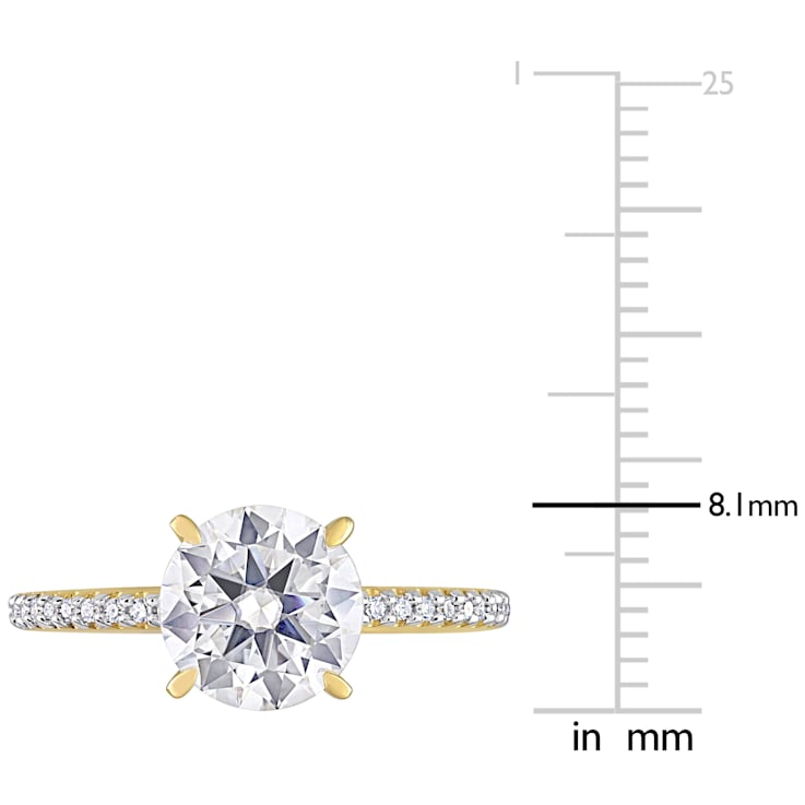 2 CT DEW Created Moissanite and 1/10 CT TW Diamond Engagement Ring in
14K Yellow Gold