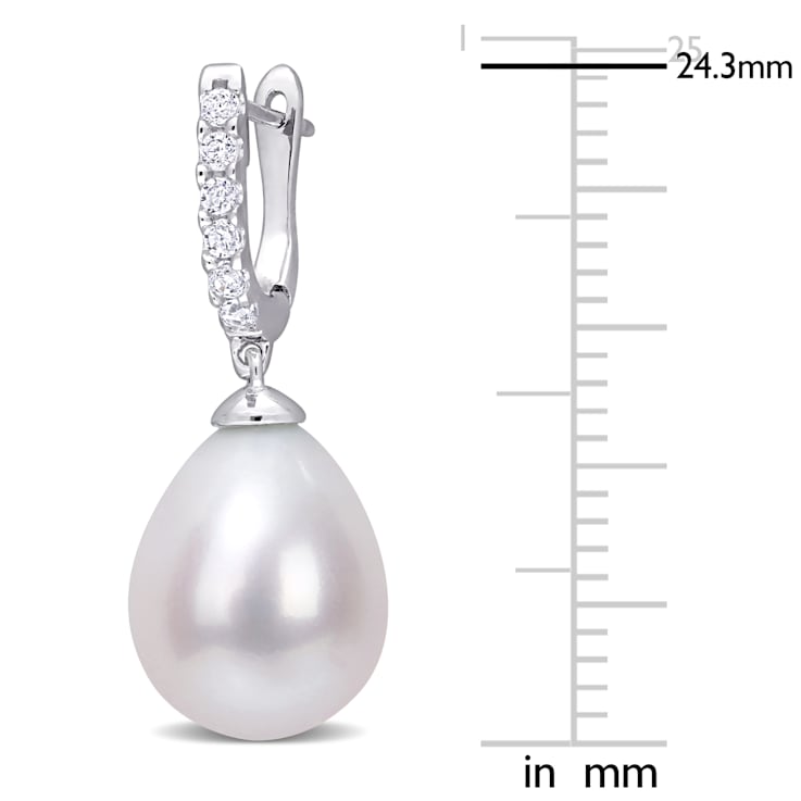 8.5-9MM Freshwater Cultured Pearl and 1/5 CT TGW Cubic Zirconia Drop
Earrings in Sterling Silver