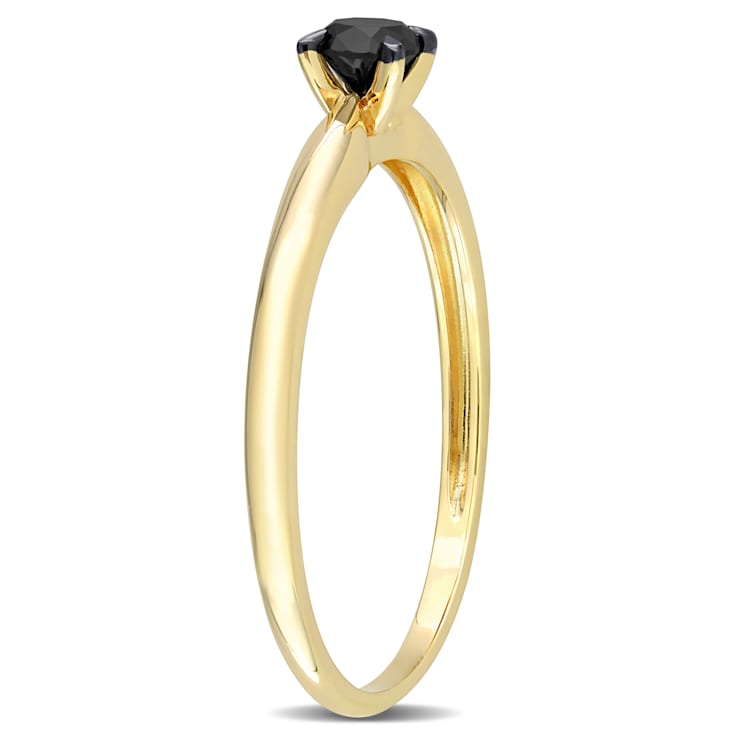 1/4 ct Black Diamond Solitaire Engagement Ring in 14K Yellow Gold