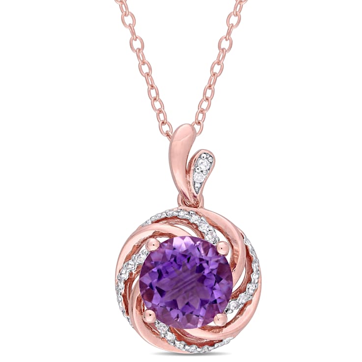 1 5/8 CT TGW Multi-Gemstones and Diamond Accent Pendant with Chain in
Rose Plated Sterling Silver