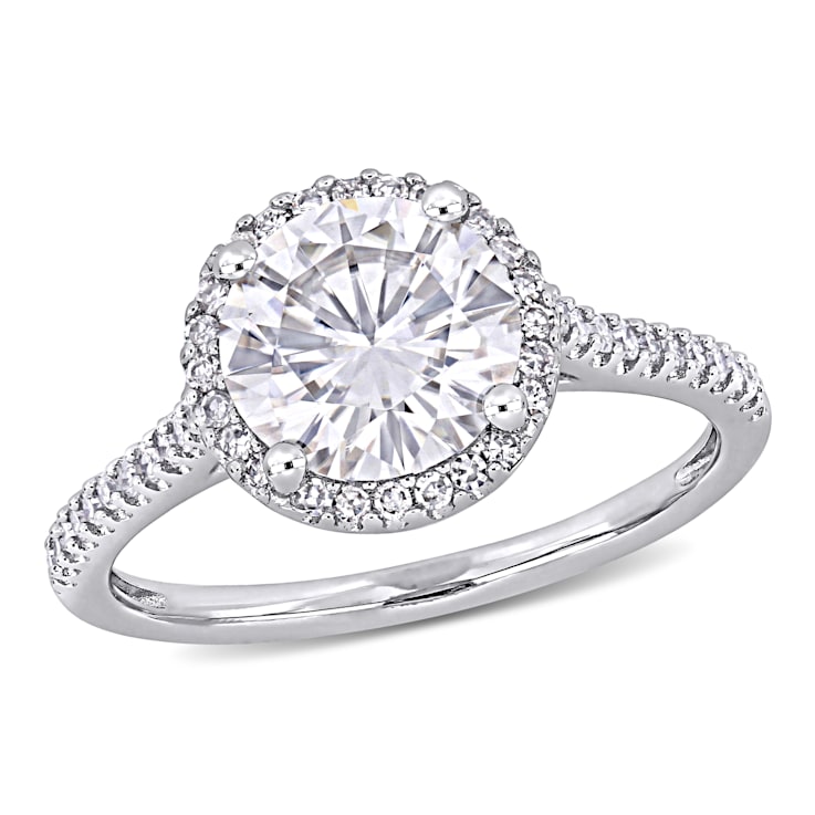 2 CT DEW Created Moissanite and 1/4 CT TW Diamond Engagement Ring in 14K
White Gold