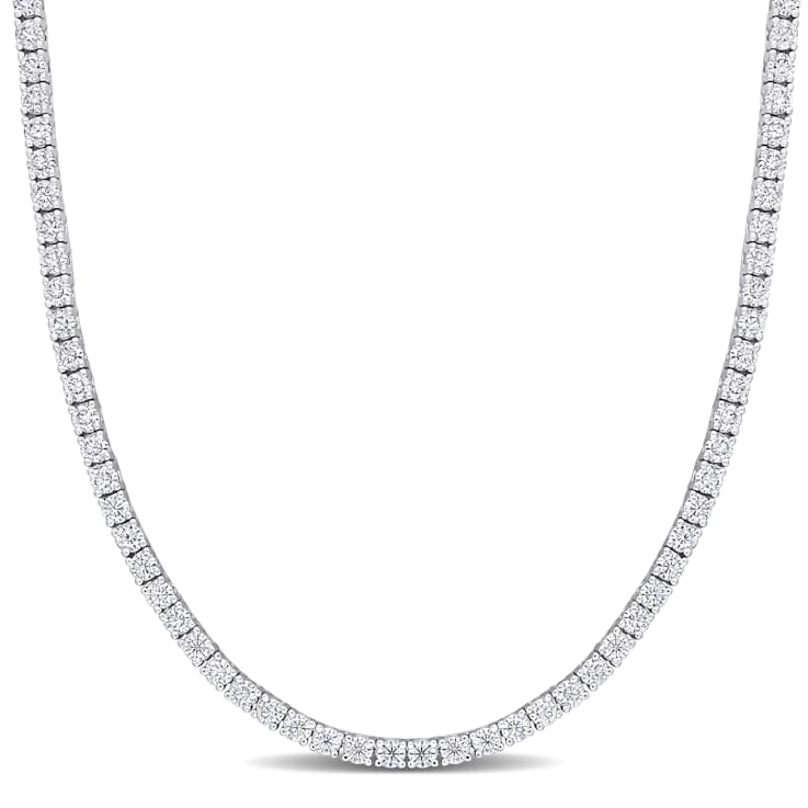 12 1/2 CT DEW Created Moissanite Tennis Necklace in Sterling Silver