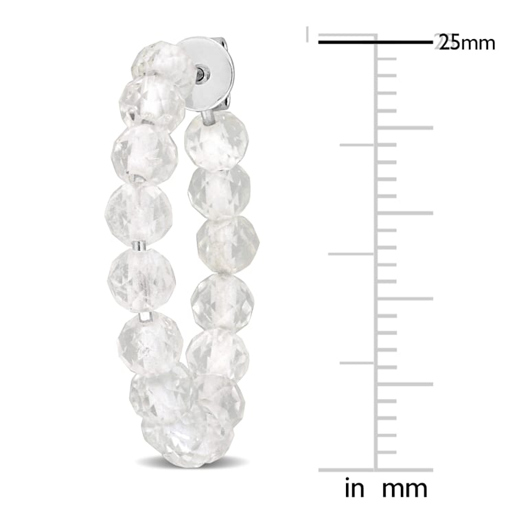 4ctw White Topaz Beaded Hoop Earrings in Sterling Silver