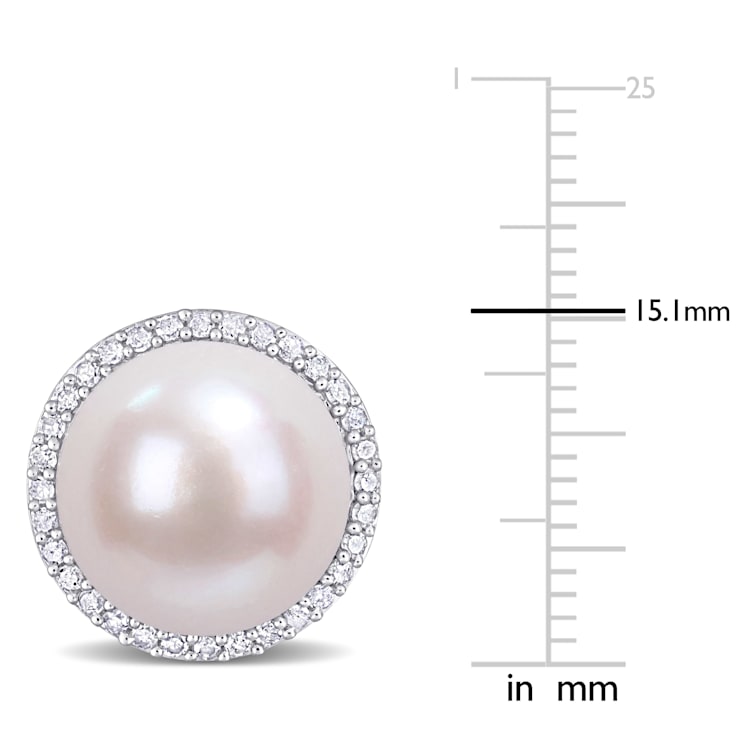 12.5-13 MM Freshwater Cultured Pearl and 1/2 CT TW Diamond Halo Stud
Earrings in Sterling Silver