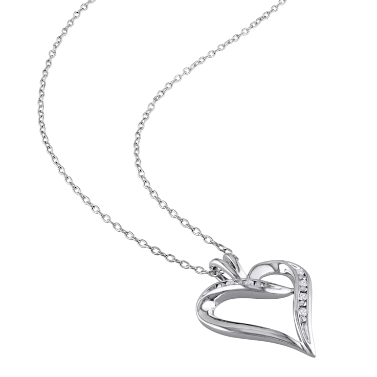 Diamond Heart Pendant with Chain in Sterling Silver