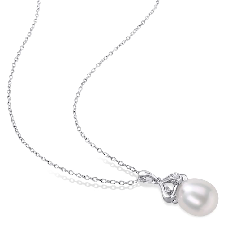 8.5-9MM Freshwater Cultured Pearl and Diamond Accent Drop